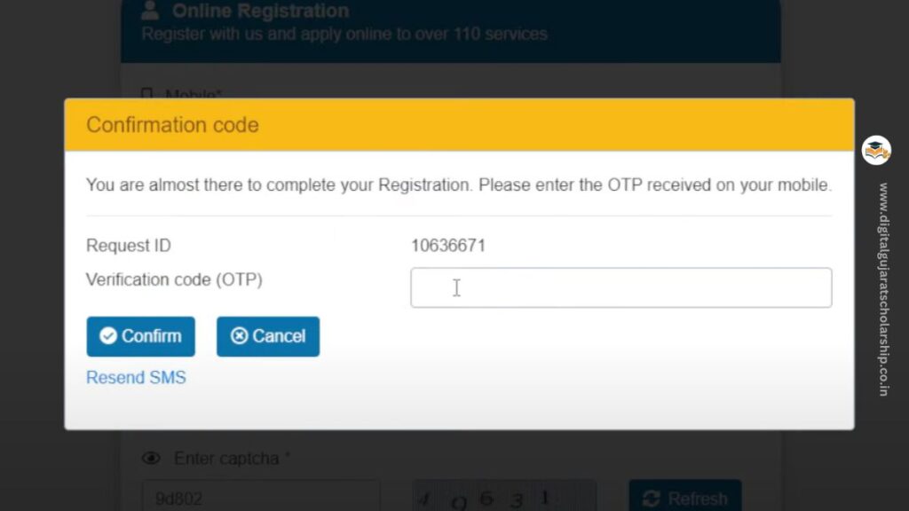 digital gujarat school registration scholarship otp verification